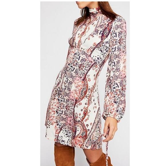 Free People All Dolled Up High Neck Long Sleeve Mini Dress M - Picture 1 of 11